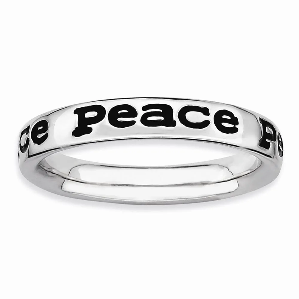 Sterling Silver Polished Enameled Peace Ring