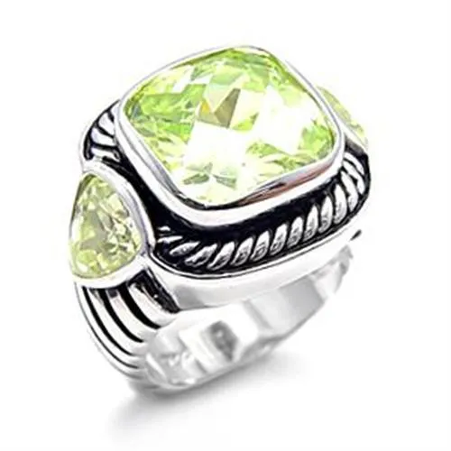 Sterling Silver Ring AAA GRD CZ  Green LOAS757 for Women Style Rhodium