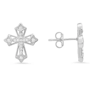 Sterling Silver Vintage CZ Cross Stud Earrings