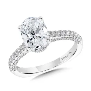 Straight Oval-Cut Hidden Halo Engagement Ring w/ Diamond Arch Undergallery