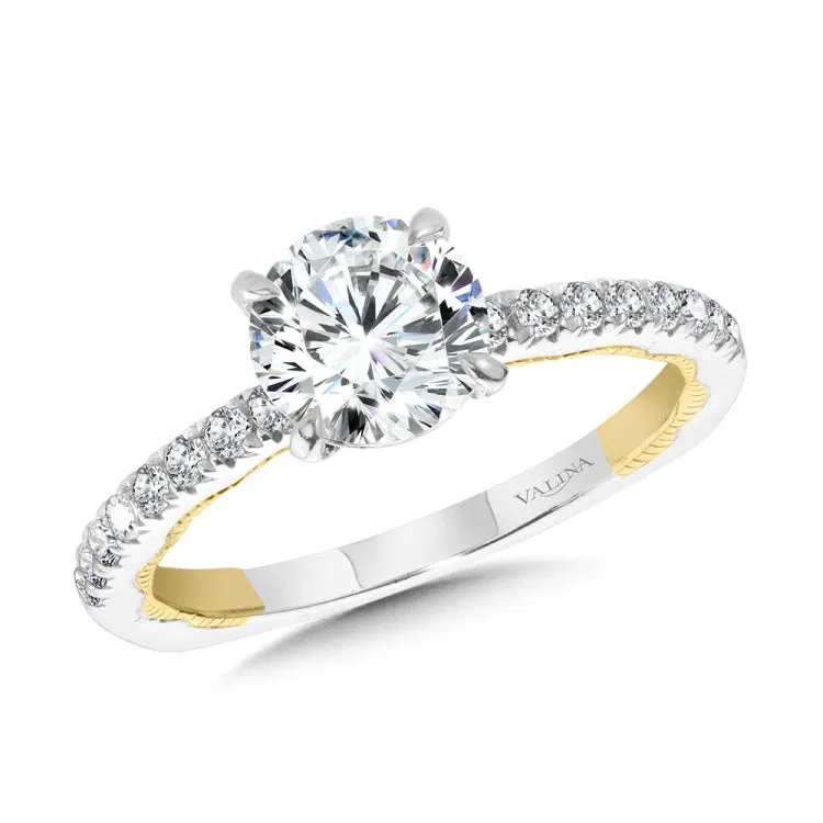 Straight Two-Tone & Milgrain-Beaded Hidden Accents Diamond Engagement Ring