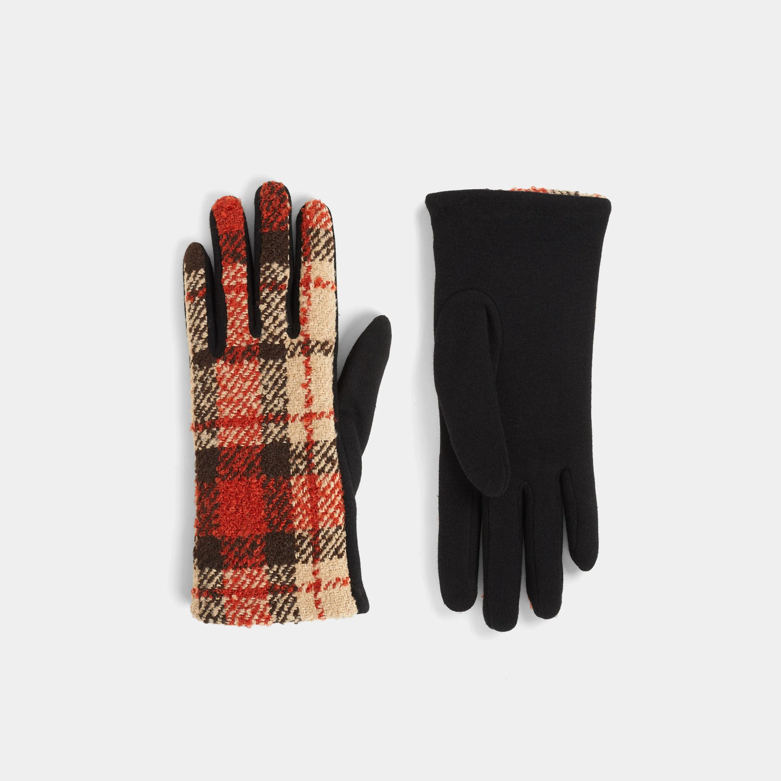 Textured Plaid Touchscreen Gloves - Orange Plaid