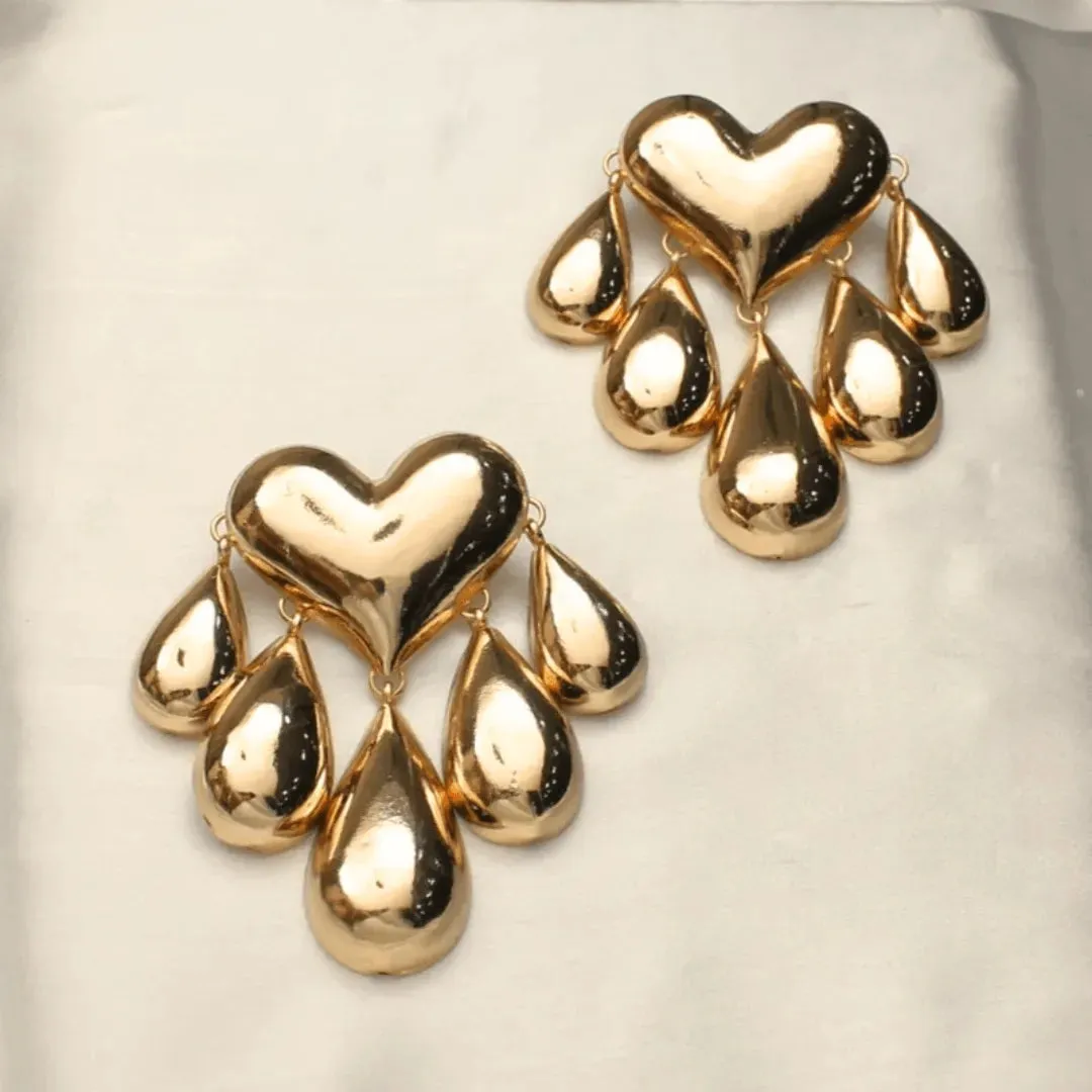 TFC Bold Heart 5 Drop Gold Plated Dangler Earrings