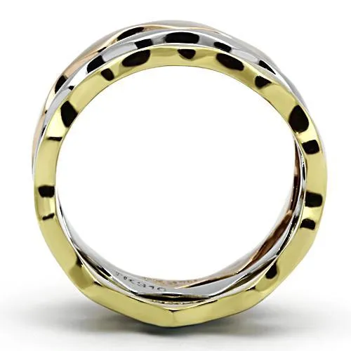 Three Tone IPÃ¯Â¼Ë†IP Gold & IP Rose Gold & High Polished) Stainless Steel Ring with No Stone for Women Style TK1002