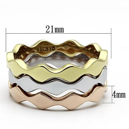 Three Tone IPÃ¯Â¼Ë†IP Gold & IP Rose Gold & High Polished) Stainless Steel Ring with No Stone for Women Style TK1002