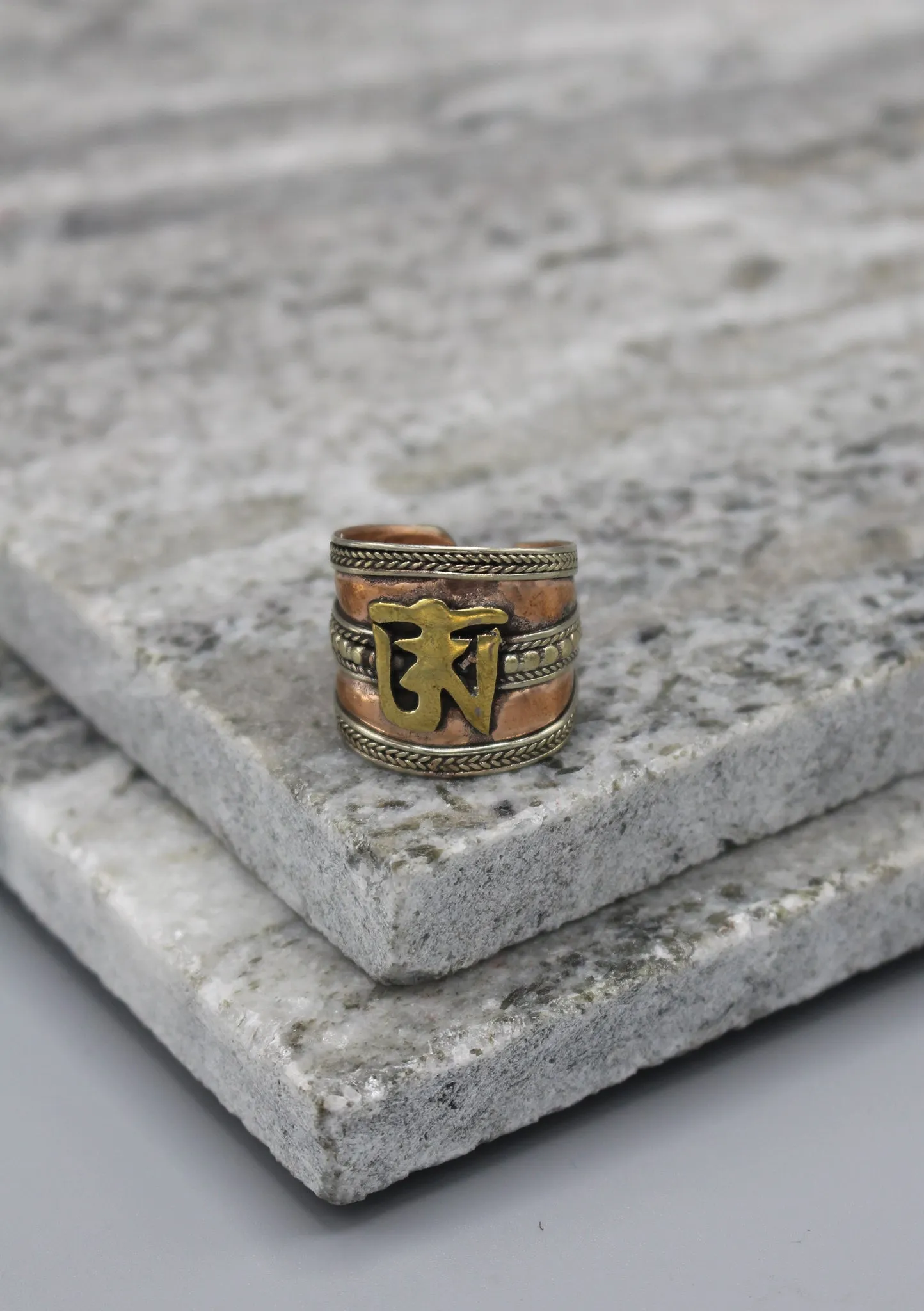 Tibetan Om Carved Copper Finger Ring