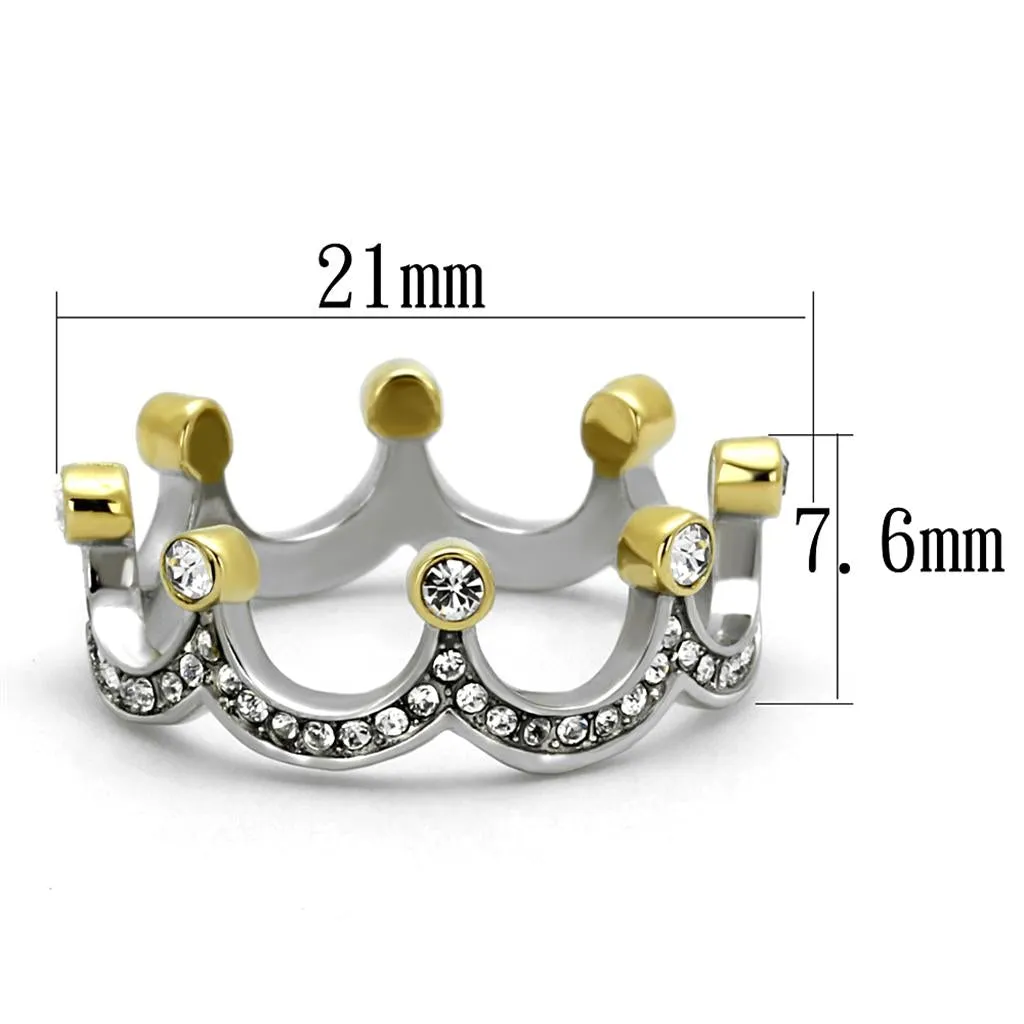 Two-Tone IP Gold (Ion Plating) Stainless Steel Ring with Top Grade Crystal in Clear for Women Style TK2258