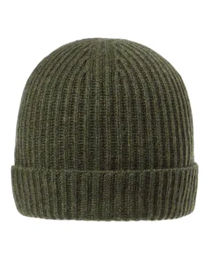 Unisex Ribbed Cashmere Hat Moss Green