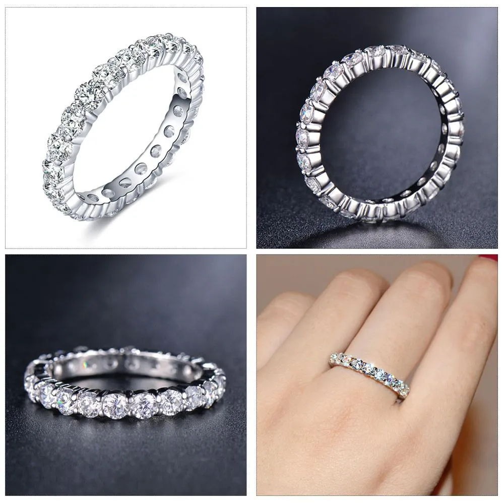 Wedding Bands Eternity Rings with Zirconia for Women CZ Crystal Promise Engagement Finger Ring