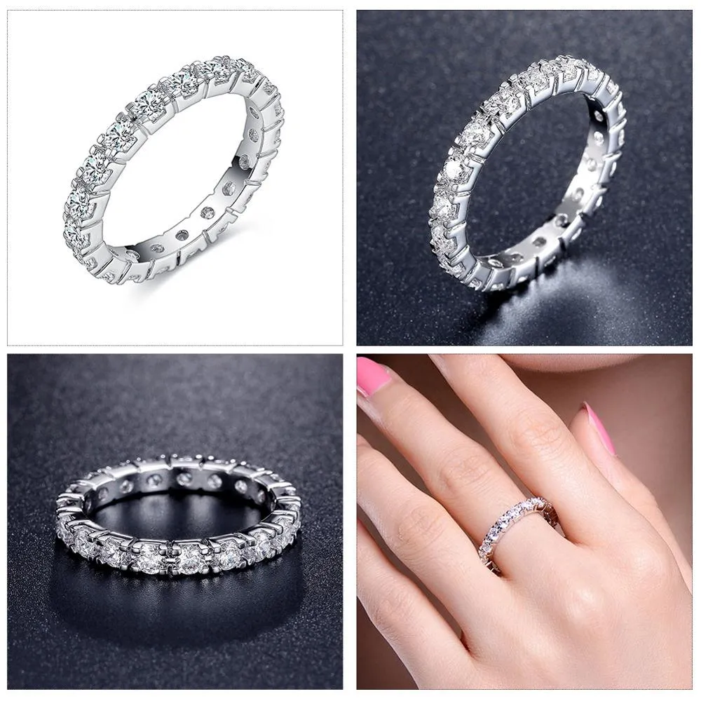 Wedding Bands Eternity Rings with Zirconia for Women CZ Crystal Promise Engagement Finger Ring