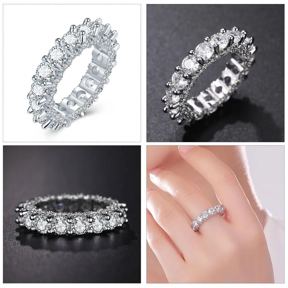 Wedding Bands Eternity Rings with Zirconia for Women CZ Crystal Promise Engagement Finger Ring