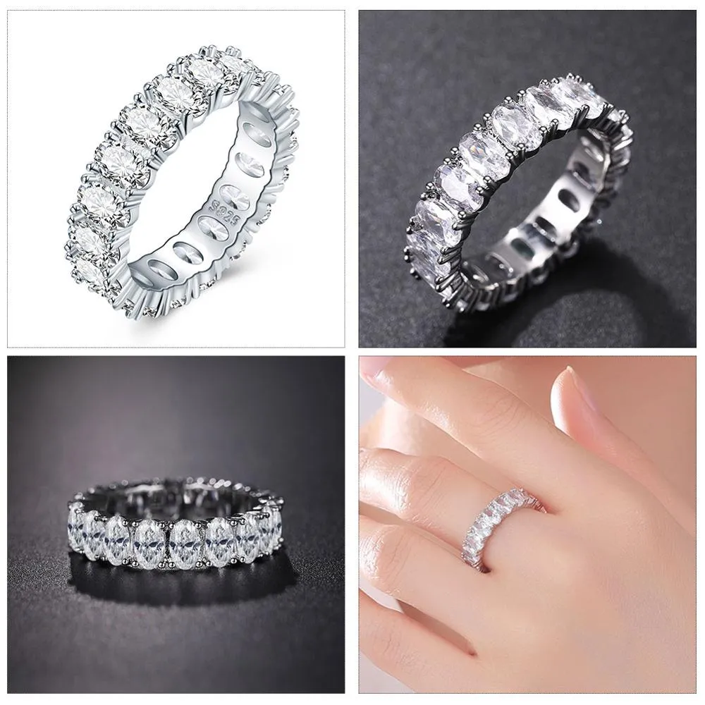 Wedding Bands Eternity Rings with Zirconia for Women CZ Crystal Promise Engagement Finger Ring