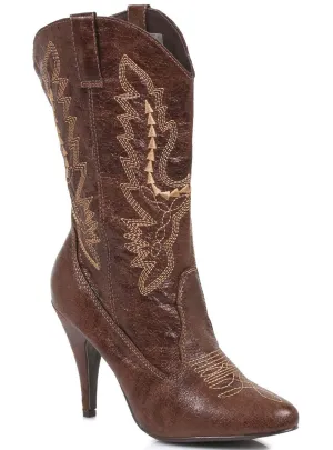 Wild West Brown Leather Look Cowgirl Costume Boots