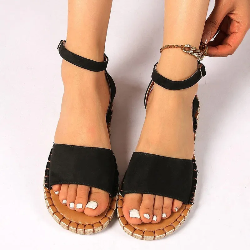 Women's Flat Bottom Retro Ankle Strap Beach Sandals