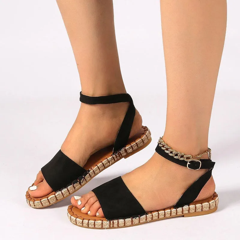 Women's Flat Bottom Retro Ankle Strap Beach Sandals